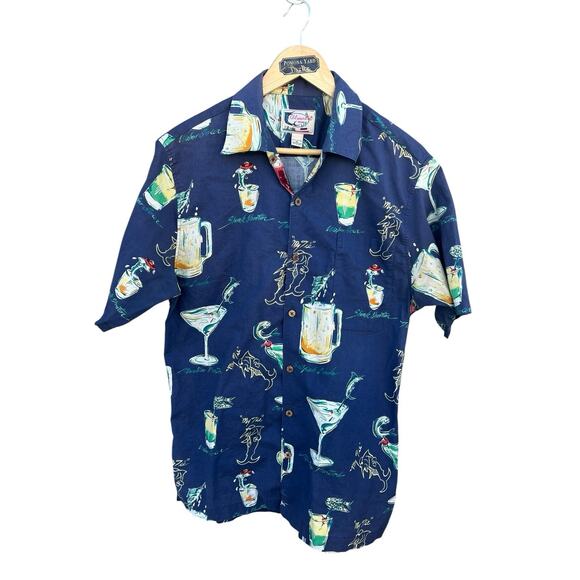 Vintage Men's Bluewater Wear Button Up Tropical Drink Hawaiian Shirt  Blue M - Picture 1 of 3